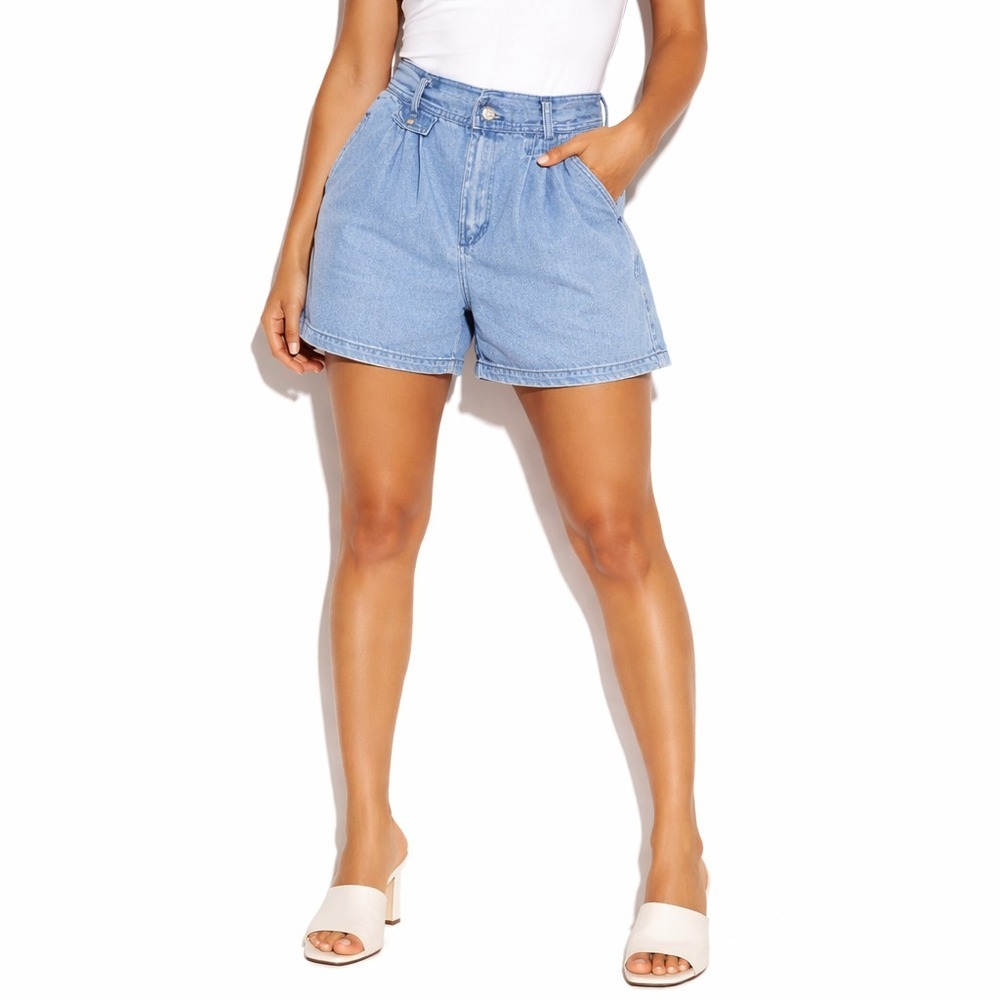 Vintage Gitano Light Wash Denim Pleated High Waist Cuffed Shorts Womens 10 80s